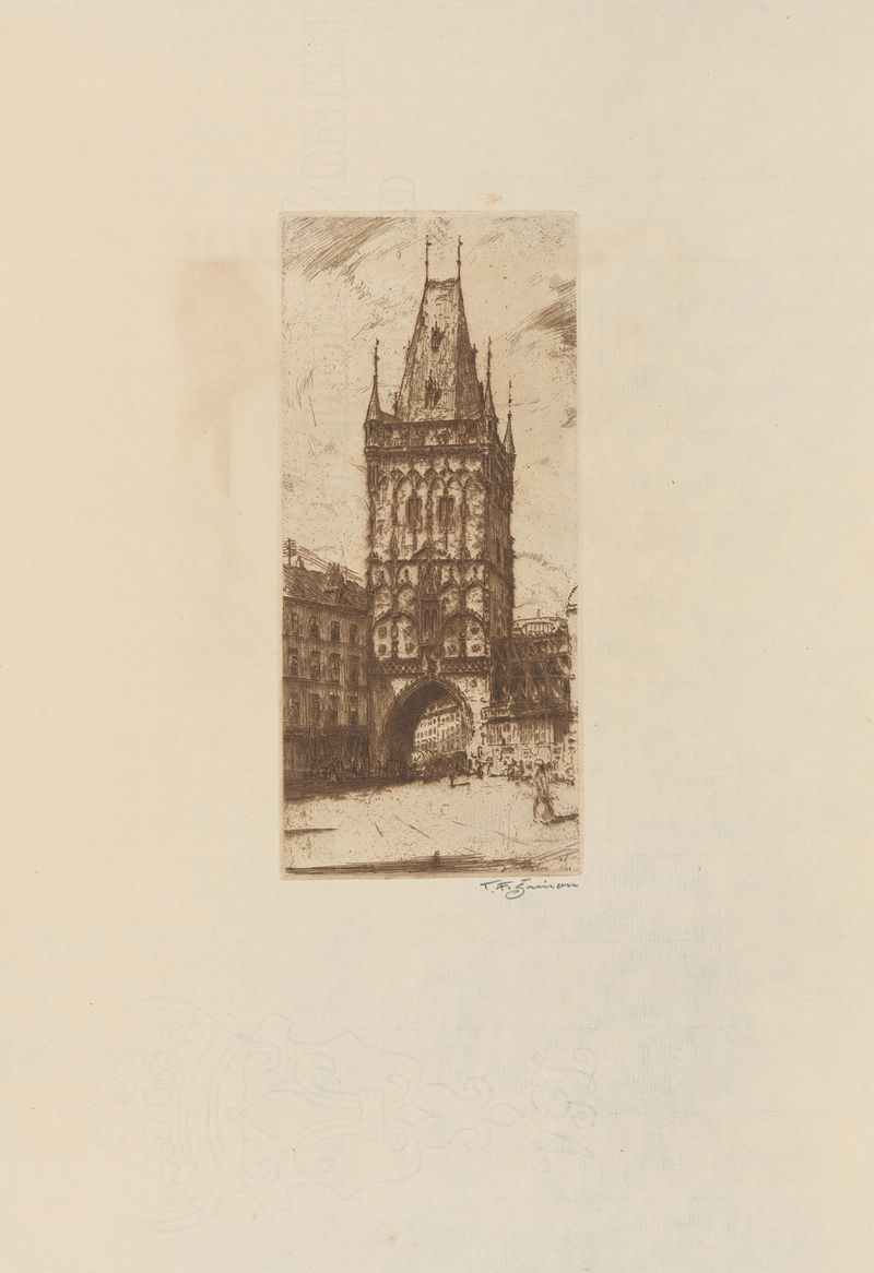 O Portal de Pó de Tavík František Šimon, óleo sobre tela representando um portal arquitetônico.