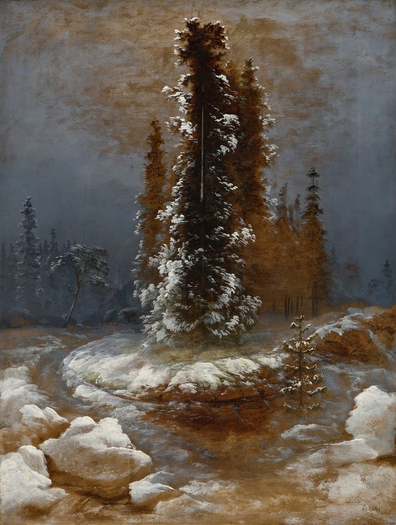 Vibrant spring thaw landscape by Peder Balke, showcasing lively colors in an oil painting.