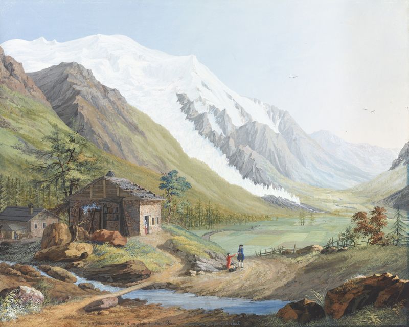 Glacier landscape with sunlight, oil painting by Jean-Antoine Linck