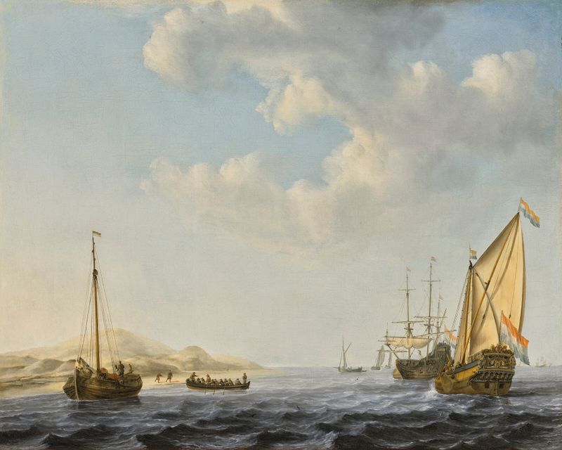 An Amsterdam States Yacht at anchor, oil painting by Willem van de Velde the Younger
