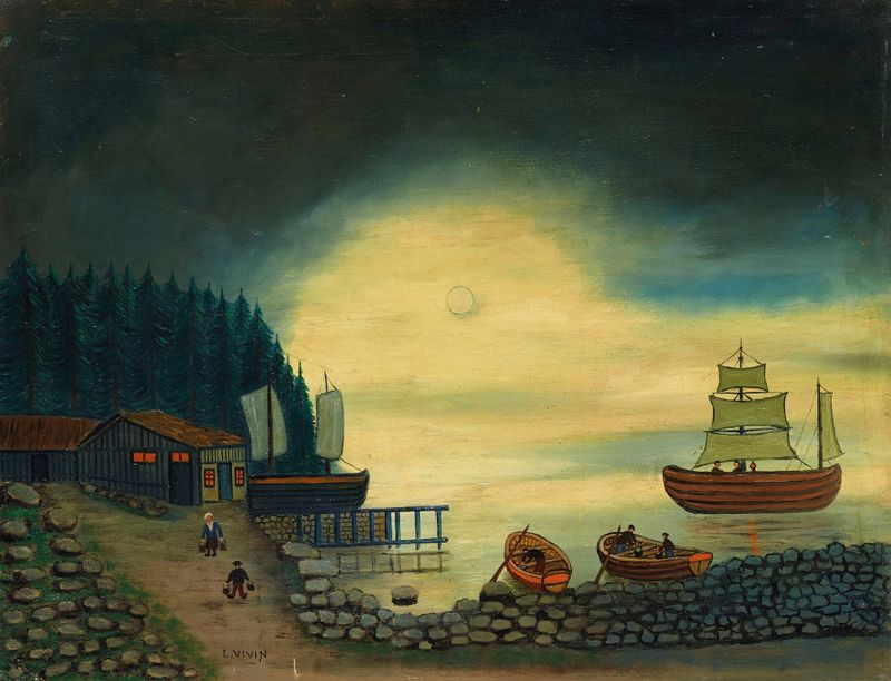 Nuit de pleine lune, oil on canvas by Louis Vivin, depicting a tranquil moonlit landscape.