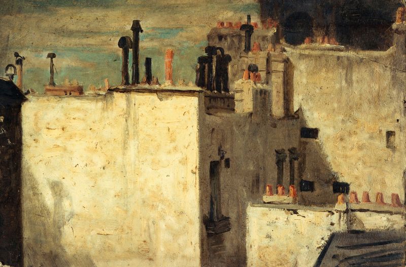 Tejados de París en óleo sobre lienzo de Charles-Emile Cuisin