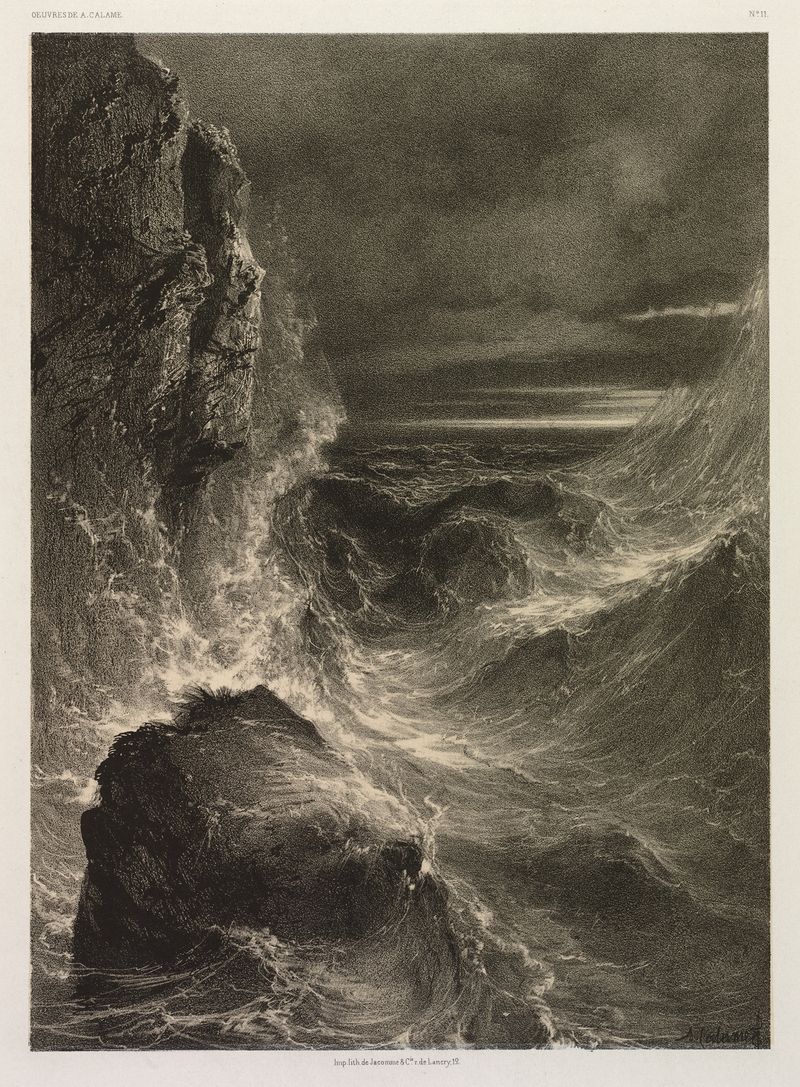 Escena marina con olas rompiendo de Alexandre Calame, óleo de 1851.