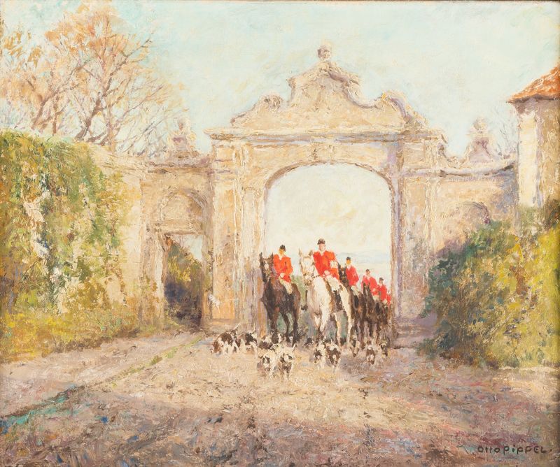 Pintura a óleo de Otto Pippel retratando um castelo ao crepúsculo