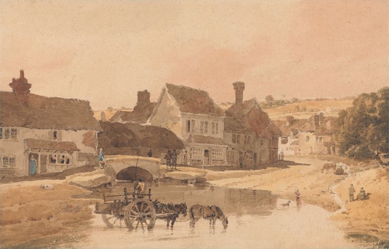 Aquarela de Thomas Girtin representando a vila de Kirkstall em Yorkshire.