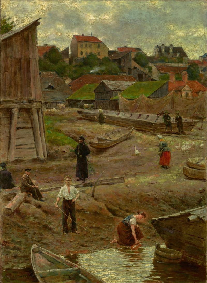 Powiśle by Aleksander Gierymski, oil on canvas depicting a vibrant river landscape.