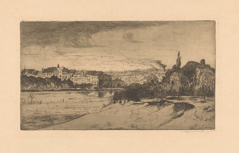 Paisaje impresionista de Willem Adrianus Grondhout, que muestra luz dorada y crepúsculo.