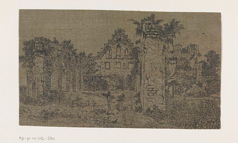 Ruinas de la Abadía de Rijnsburg, grabado de Hercules Segers