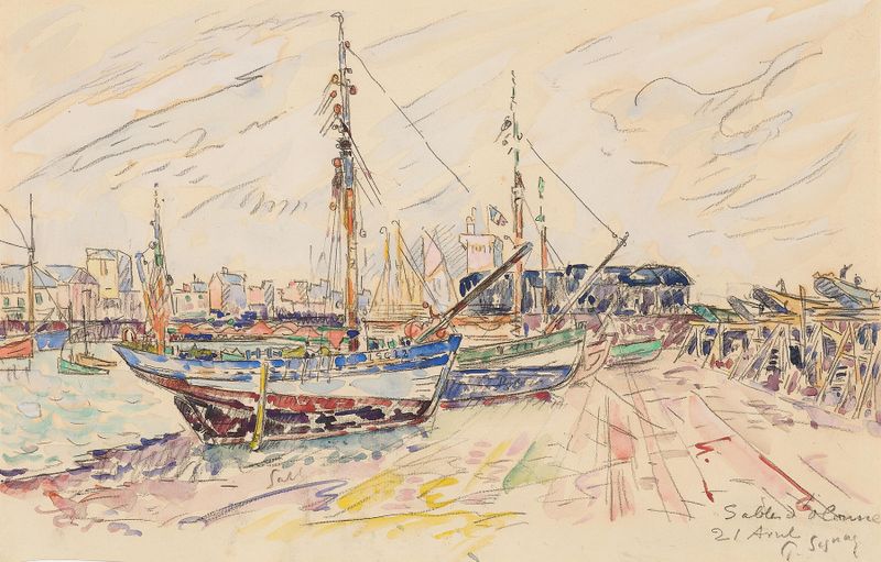 Paisagem costeira ao pôr do sol, óleo sobre tela de Paul Signac