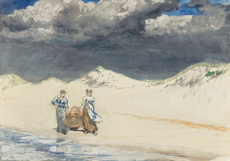Acuarela de Winslow Homer que representa una figura contra un mar y cielo turbulentos.