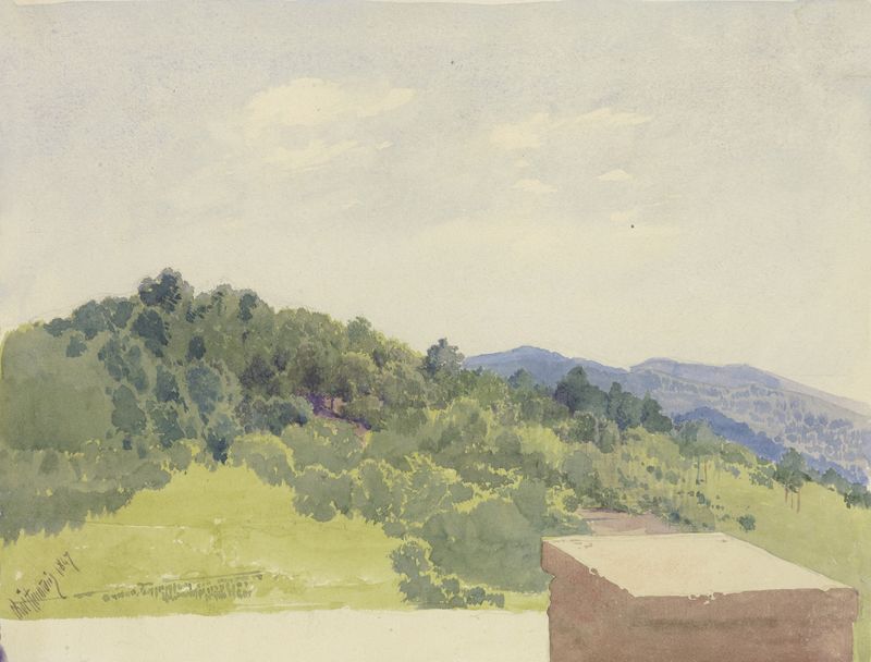 Landscape with a fortress and hills, oil painting by Carl Theodor Reiffenstein
