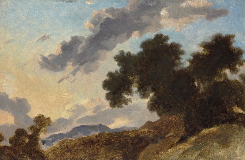 Paisagem montanhosa ao pôr do sol, óleo sobre tela de Jean-Honoré Fragonard