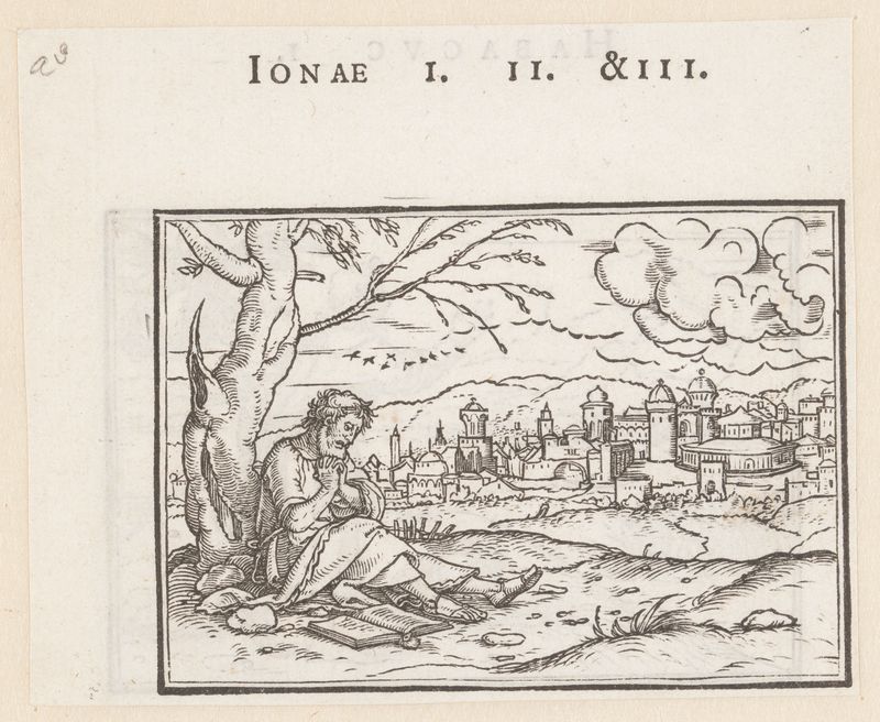 Jonás reclinado bajo un gran árbol, papel de Hans Holbein