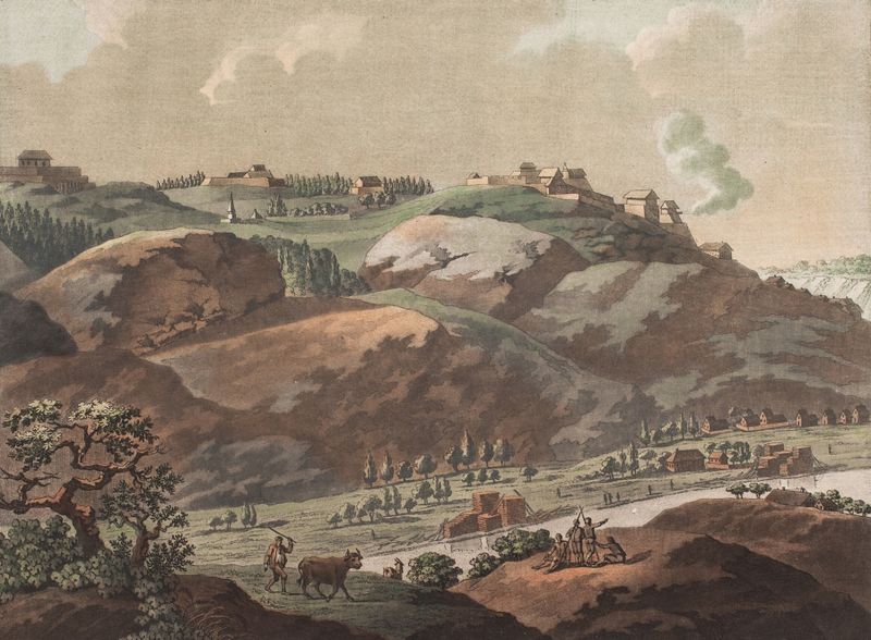 Fortress at dawn, oil painting by Georg Haas