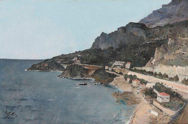 Landscape of Cap D’ail with azure waters, oil on canvas by Alfred Stevens