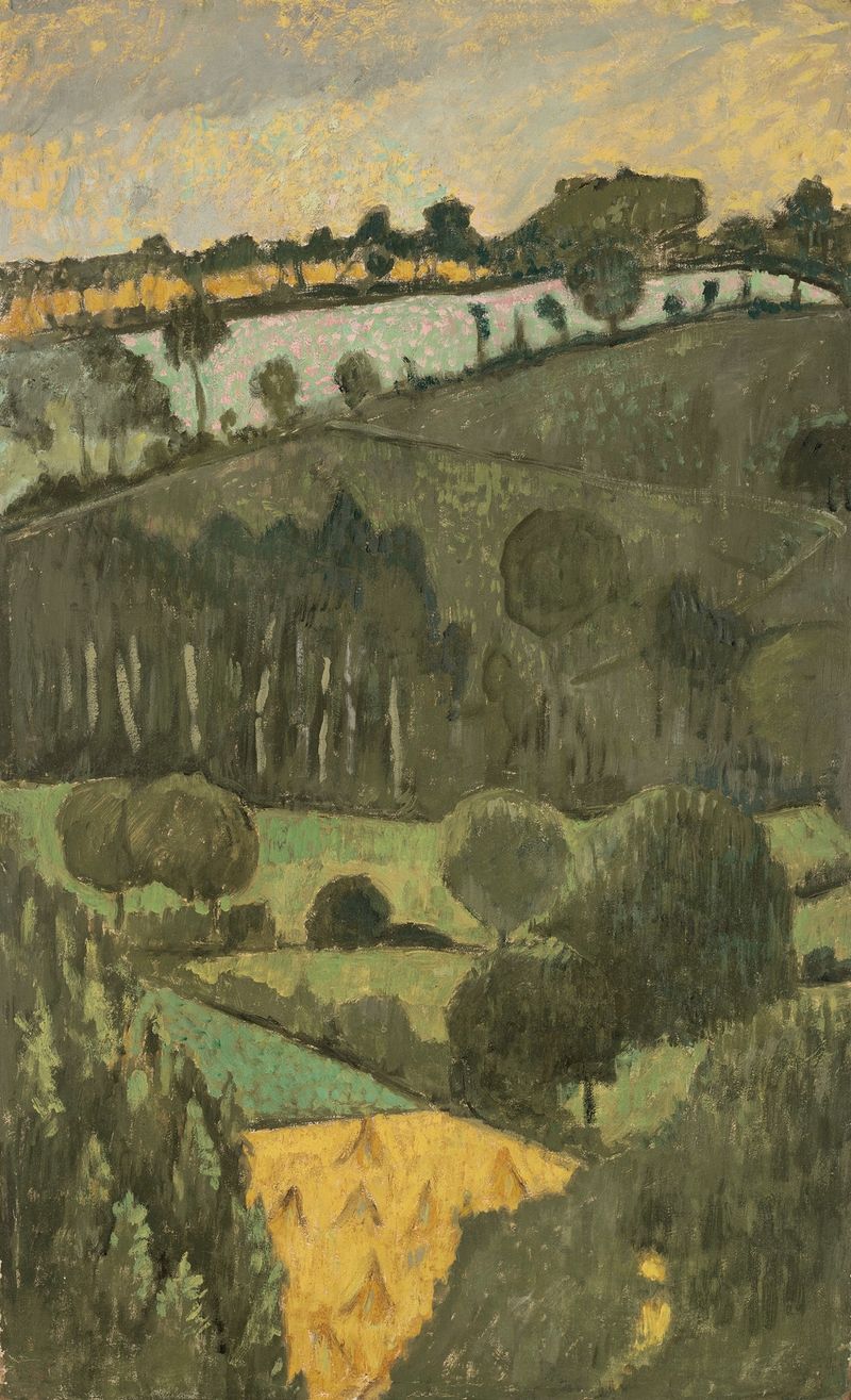 Campos de trigo dorado al atardecer, óleo sobre lienzo de Paul Sérusier