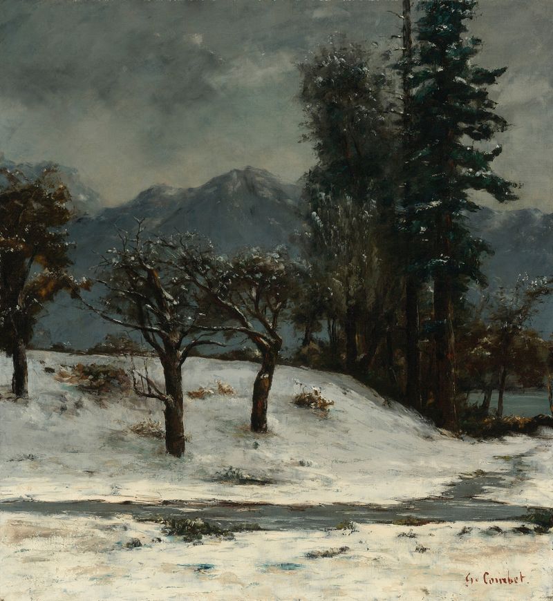 Paisagem de inverno com neve, óleo sobre tela de Gustave Courbet