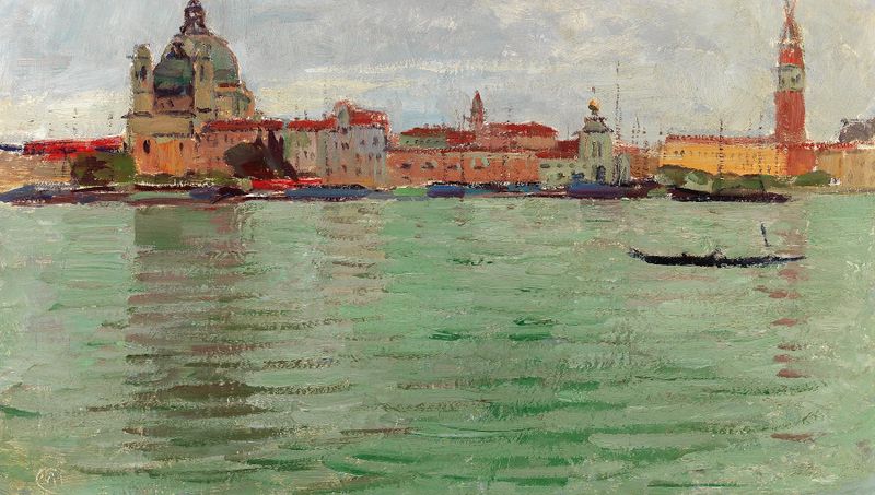Pintura al óleo modernista de Carl Moll que representa Santa María de la Salute en Venecia