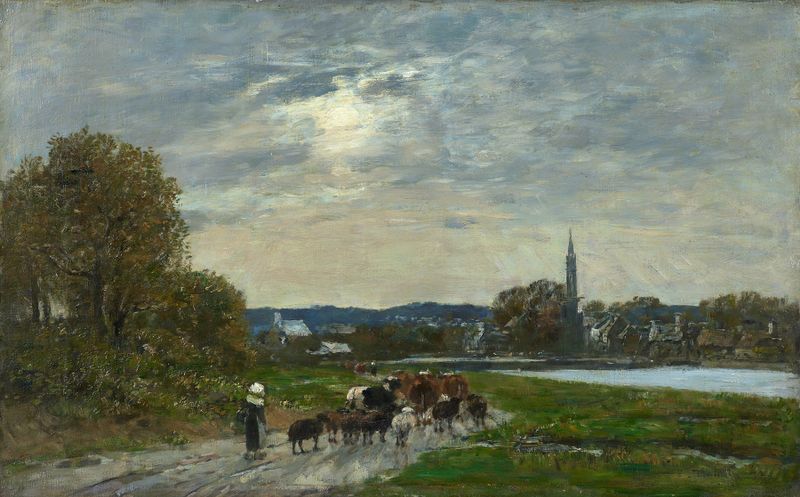 Paisaje de Hôpital-Camfrout de Eugène Boudin, óleo sobre lienzo