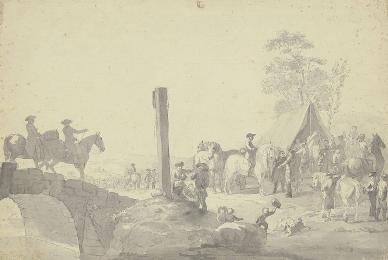 Pintura histórica al óleo de Johann Georg Pforr que muestra soldados reunidos en un campamento
