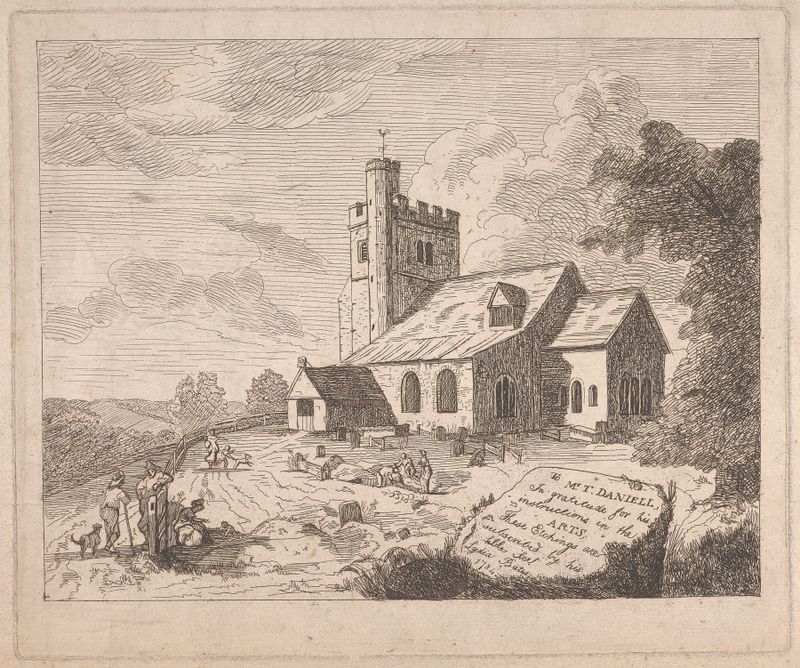 Fachada da Igreja de Little Missenden, óleo de John Hamilton Mortimer