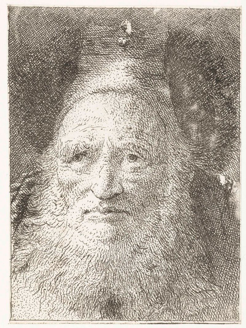 Retrato de um homem idoso usando um chapéu de pele, gravura de Giovanni Domenico Tiepolo