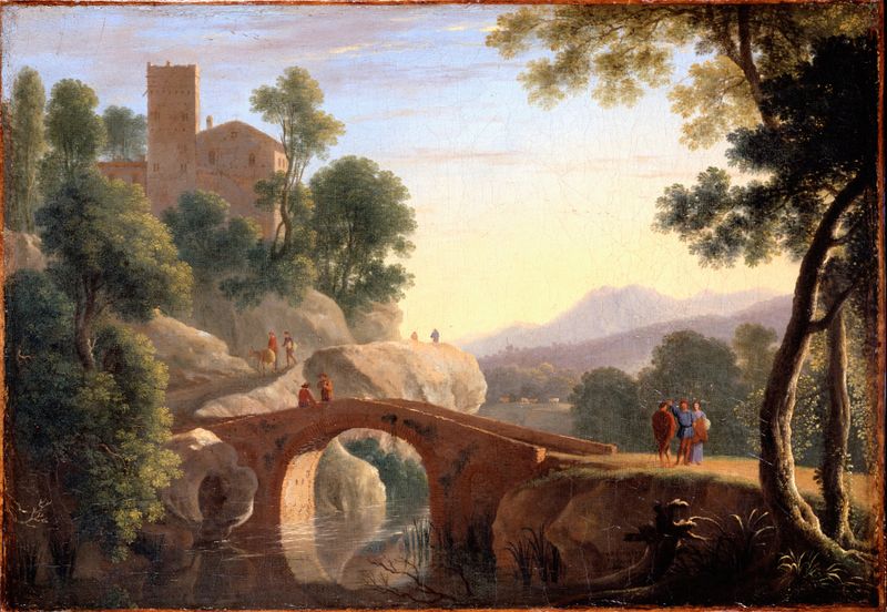 Italian Landscape with Bridge, oil on canvas by Herman van Swanevelt