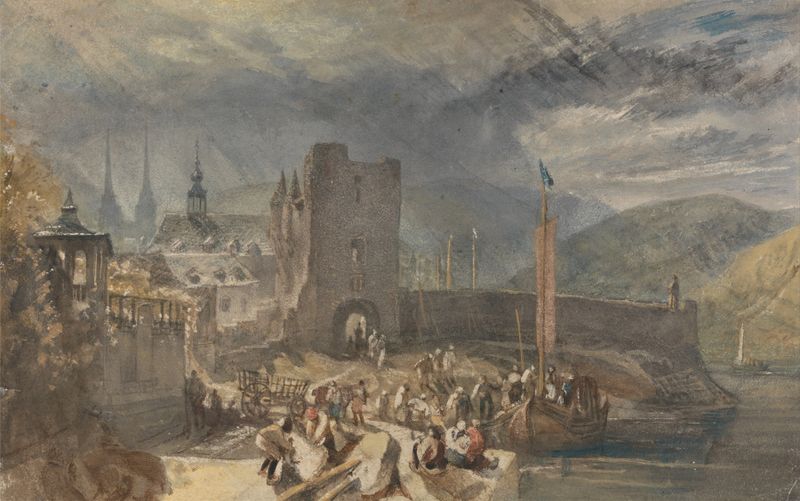 A View of Boppart, with Figures on the River Bank, pintura a óleo de Joseph Mallord William Turner