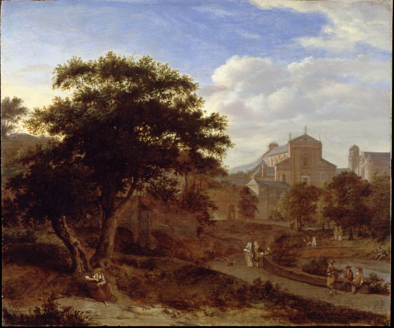 Two Churches and a Town Wall, oil on canvas by Jan van der Heyden