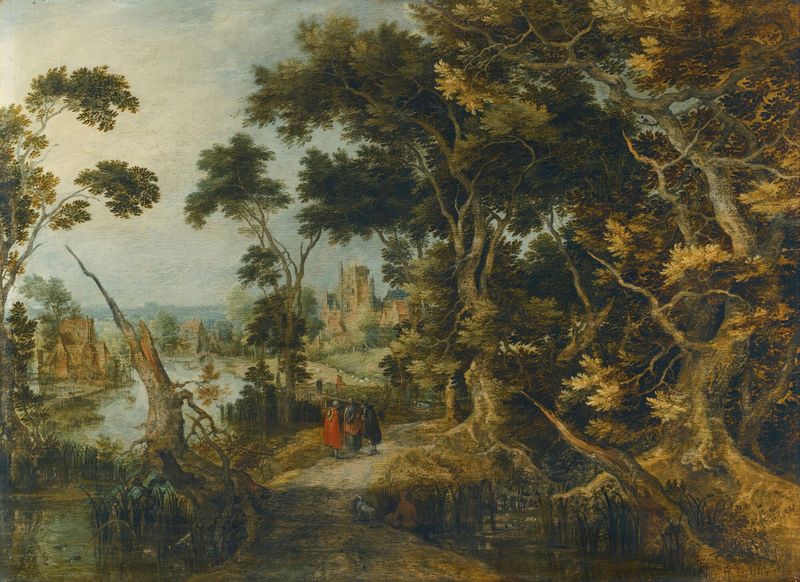 A Landscape With Christ And His Disciples On The Road To Emmaus, oil painting by Gillis Claesz. de Hondecoeter