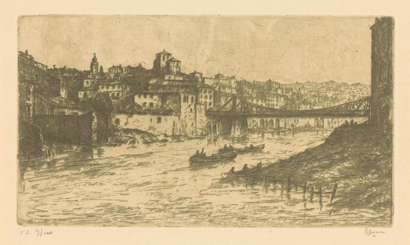 Stadsgezicht Rome de Etienne Bosch, óleo sobre tela que retrata uma vibrante paisagem urbana.