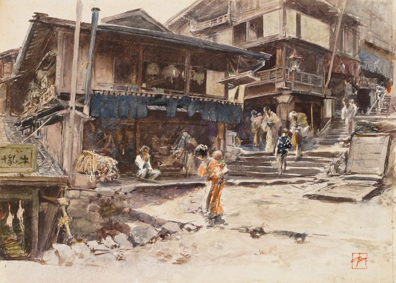 A Street In Ikao, Japan by Robert Frederick Blum, impressionism, depicting a quiet street scene