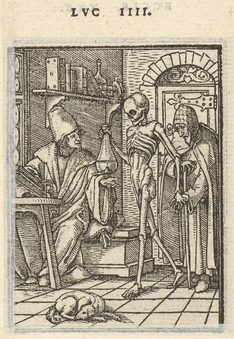 Representação alegórica da morte em papel por Hans Holbein