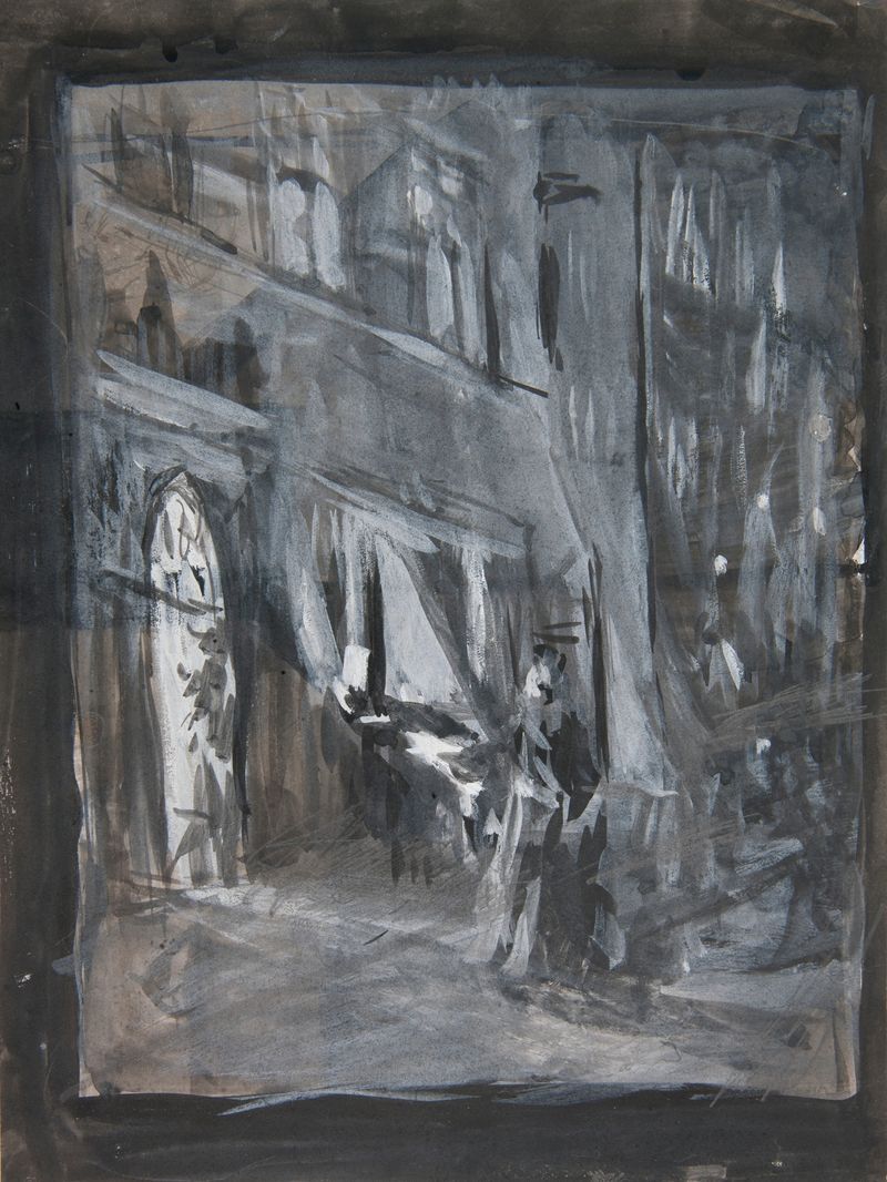 Escena nocturna de Varsovia con luz de farola, pintura al óleo de Józef Pankiewicz