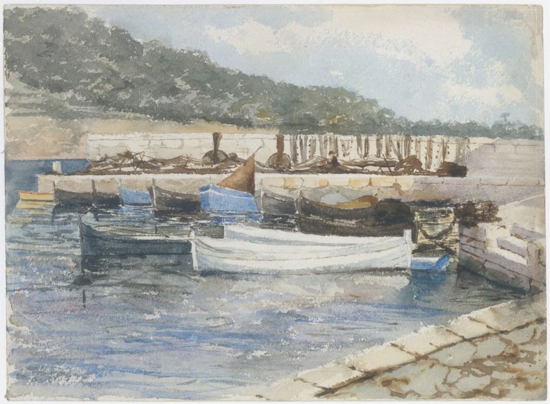 Boats de John Singer Sargent, óleo que muestra barcos serenos en el agua
