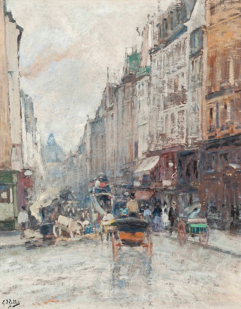 Paisaje de Rue de Seine, París, óleo sobre lienzo de Eugène Louis Gillot