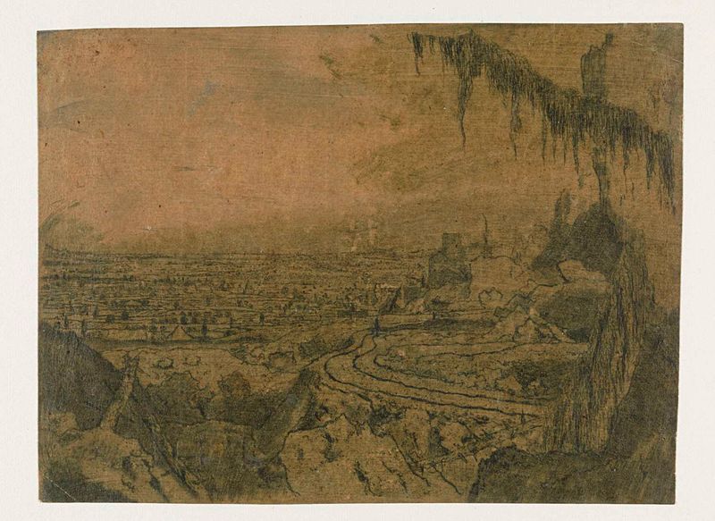 Distant View with a Road and Mossy Branches, gravura de Hercules Segers