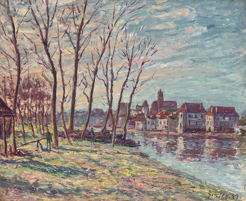 Vue de Moret by Alfred Sisley, oil on canvas depicting a tranquil river landscape