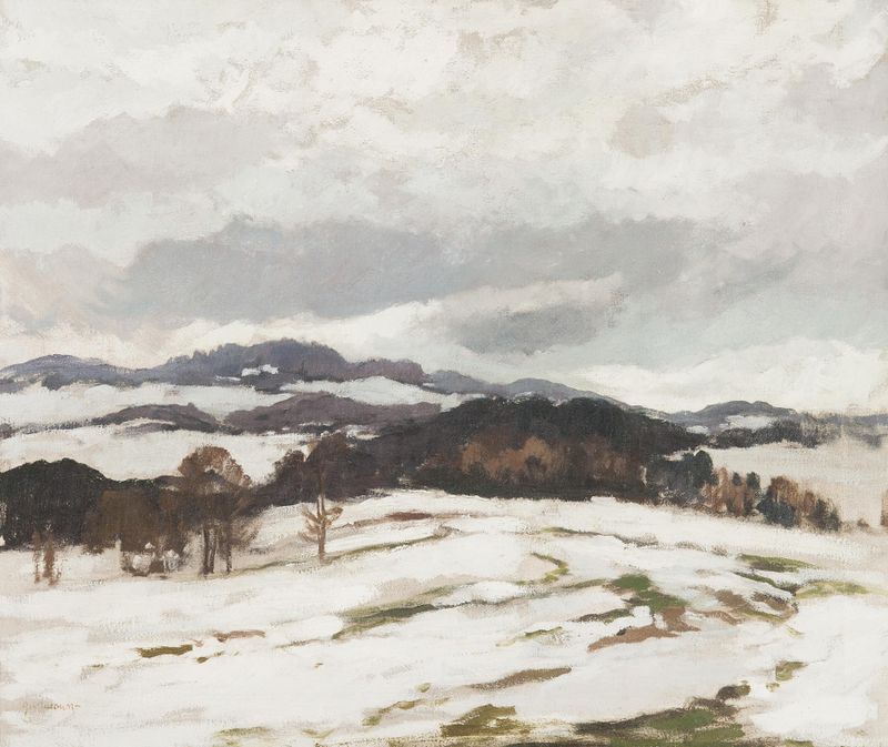 Early Spring by Gustav Macoun, an impressionist landscape with soft pastels.