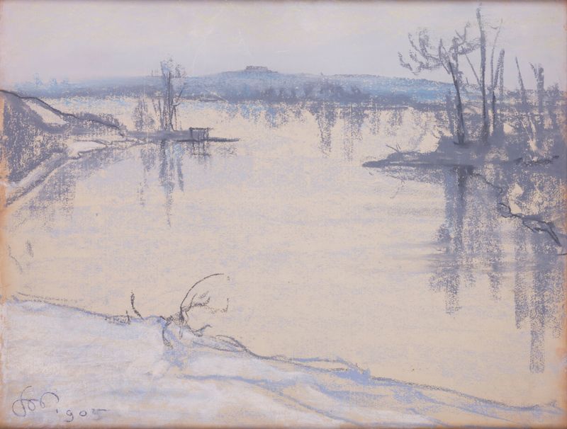 Landscape of the Wisła river near Kraków by Stanisław Wyspiański, oil painting