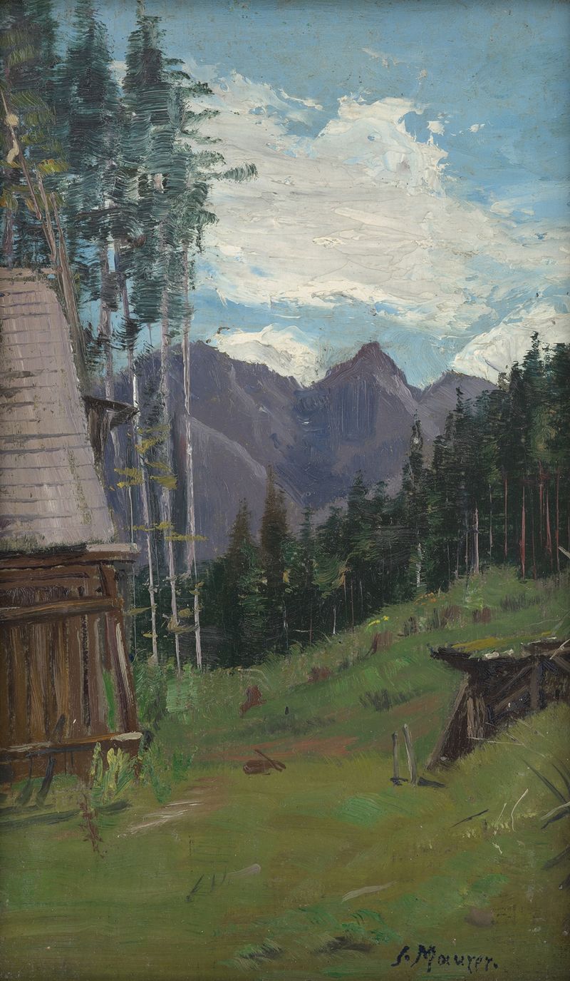 Mountain landscape in oil on canvas by Serafin Maurer