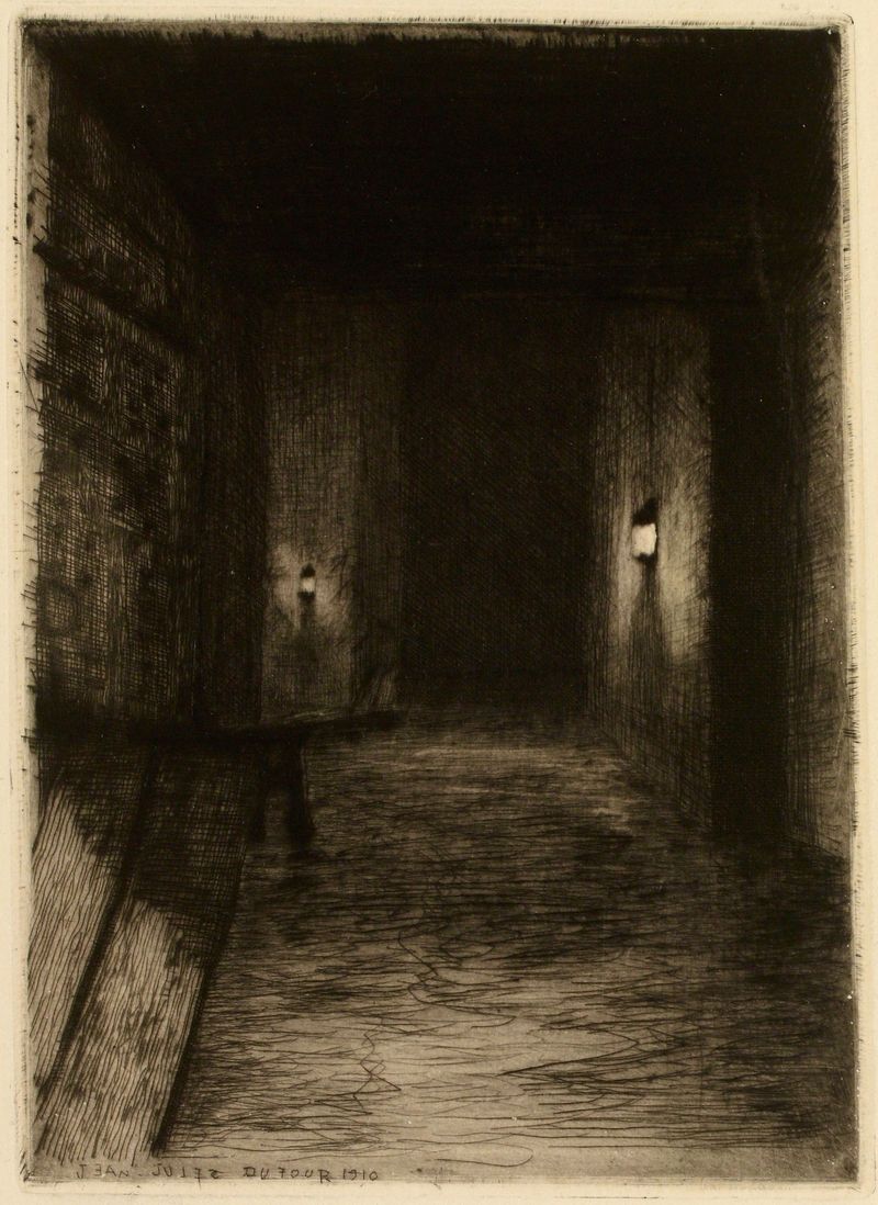 Porte rue Chanoinesse by Jean-Jules Dufour, oil painting depicting a doorway with light and shadow.