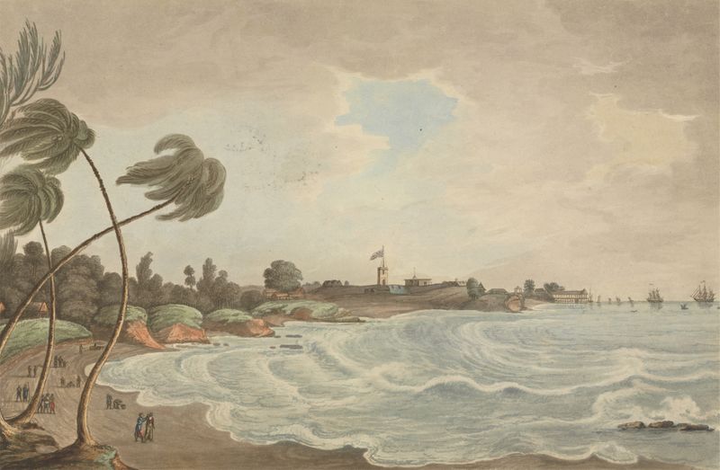 Landscape of Bencooler Bay with a road and wharf, by Joseph Constantine Stadler.