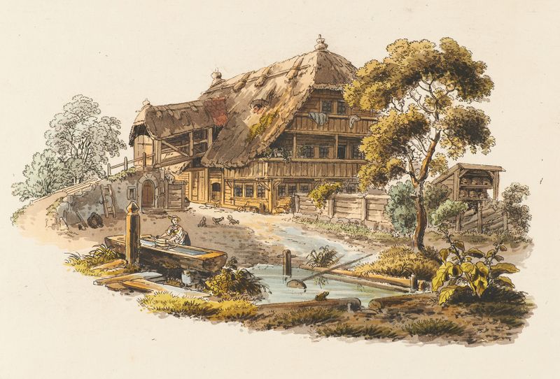 Bauernhaus bei Wichtrach de Gabriel Lory the older, realismo, representando una granja rústica.