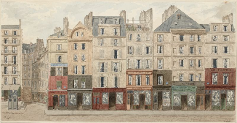 Rue Galande Nº1 à 13 de Jules Gaildrau, Impressionismo, retratando luz suave sobre edifícios