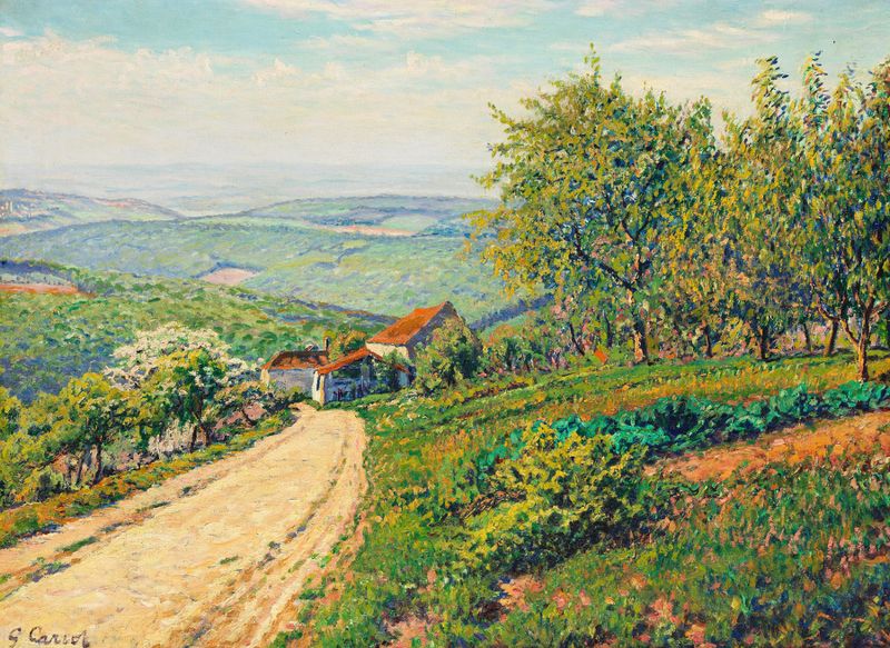 Landscape depicting summer scenery with a pathway, by Gustave Cariot.