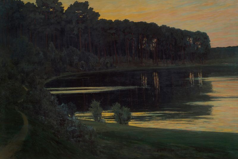 Lake Grunewald by Walter Leistikow, oil on canvas depicting a tranquil lake with gentle ripples.