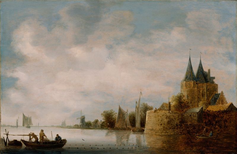 View of the North Port at Hoorn by Wouter Knijff, oil on canvas, depicting boats on calm water