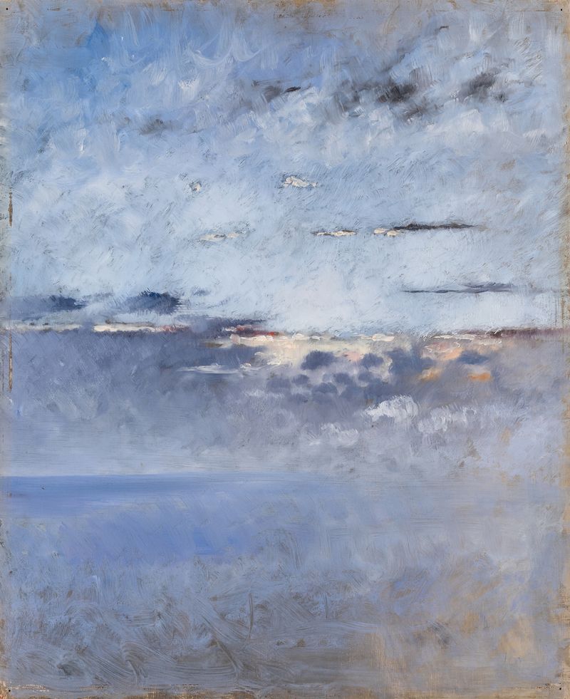 Marine scene depicting turbulent sea and clouds, oil painting by August Hagborg