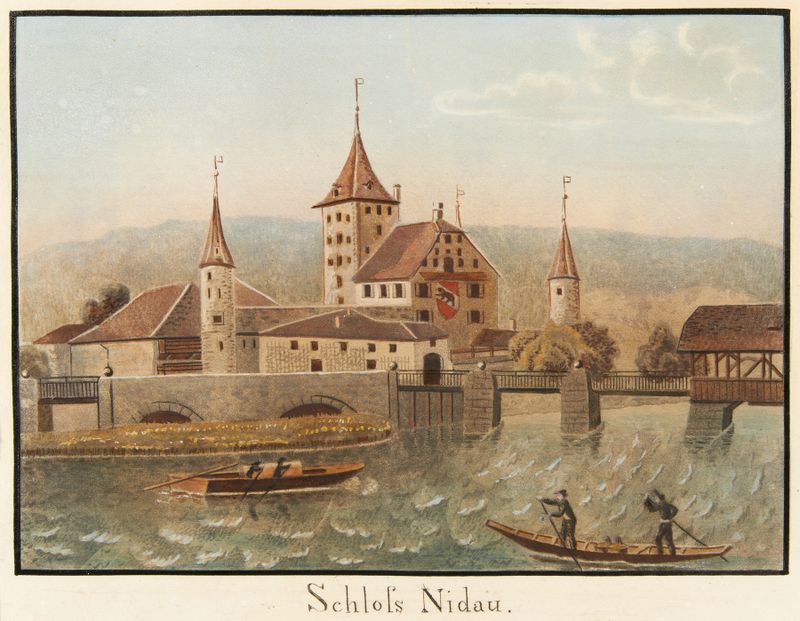 Arquitetura de Schloss Nidau por Jakob Samuel Weibel, pintura a óleo